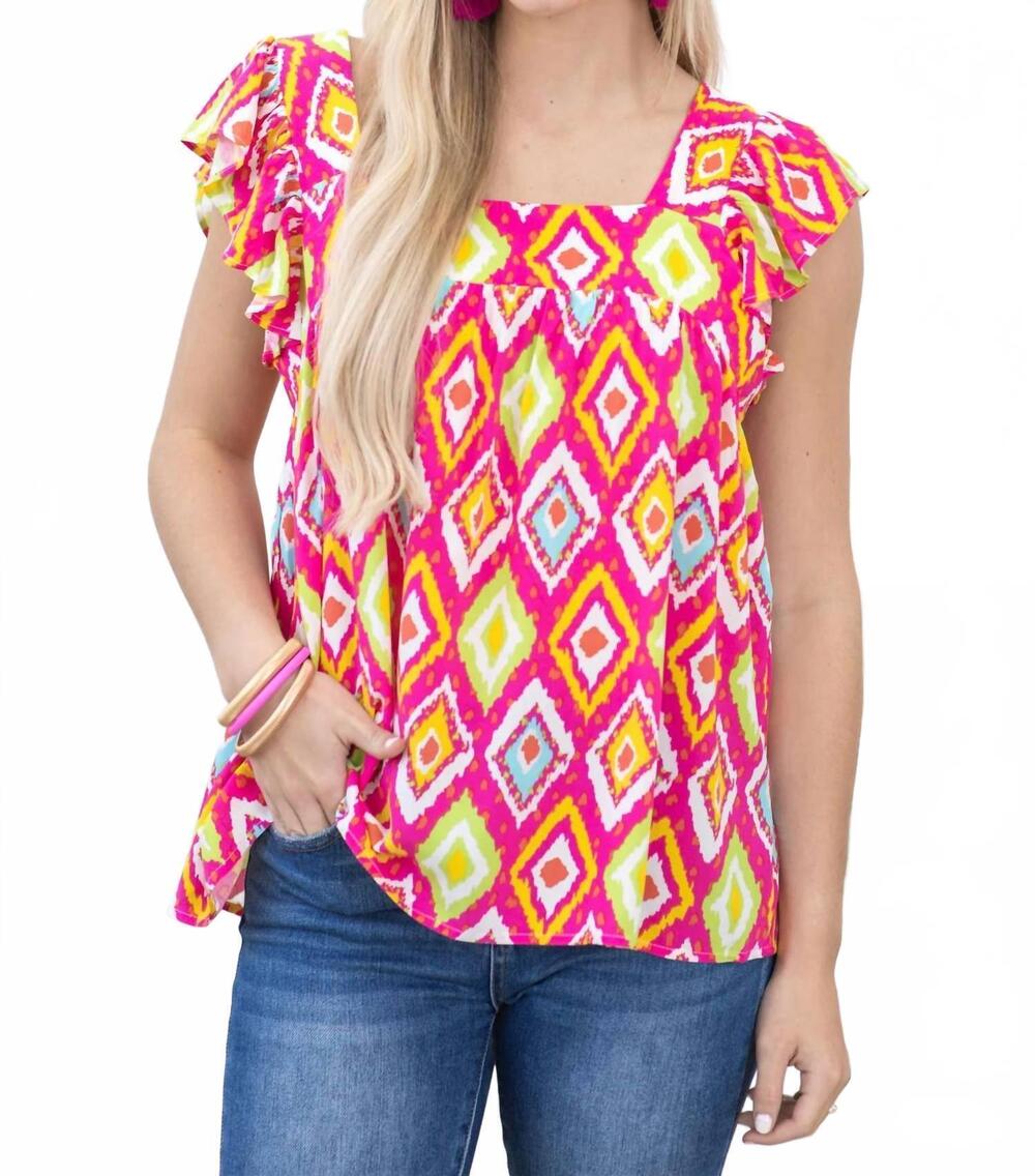 NEW ANDREE BY UNIT square aztec blouse in pink diamond